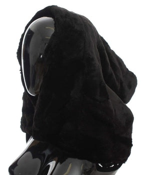 Dolce & Gabbana Black Weasel Fur Crochet Hood Scarf Hat Dolce & Gabbana 