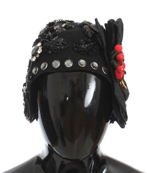 Dolce & Gabbana Black Crystal Gold Cherries Brooch Hat Dolce & Gabbana 