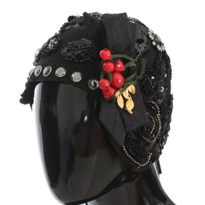 Dolce &amp; Gabbana Elegant Black Crystal-Adorned Cloche Hat