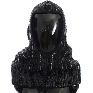 Dolce &amp; Gabbana Elegant Black Sequined Hooded Scarf Wrap