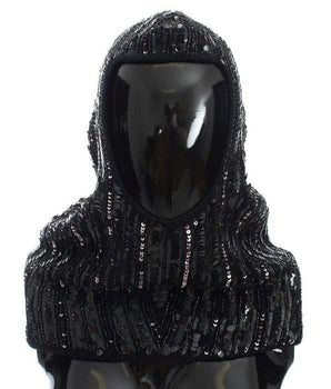 Dolce & Gabbana Black Knitted Sequin Hood Scarf Hat Dolce & Gabbana 