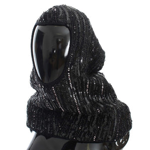 Dolce &amp; Gabbana Elegant Black Sequined Hooded Scarf Wrap