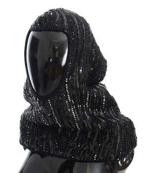 Dolce & Gabbana Black Knitted Sequin Hood Scarf Hat Dolce & Gabbana 