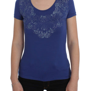 Ermanno Scervino Elegant Blue Crew Neck Tee with Logo Detail