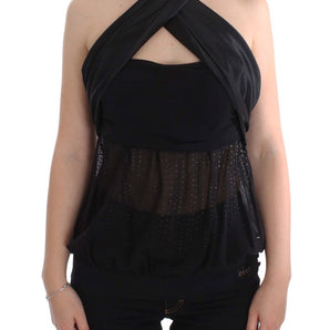 Exte Elegant Black Evening Wrap Top Blouse