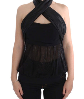 Exte Elegant Black Evening Wrap Top Blouse Exte 