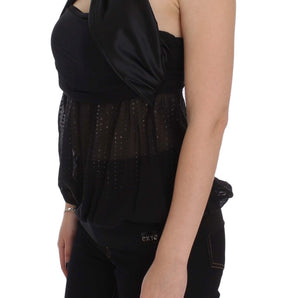 Exte Elegant Black Evening Wrap Top Blouse