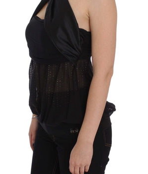 Exte Elegant Black Evening Wrap Top Blouse Exte 
