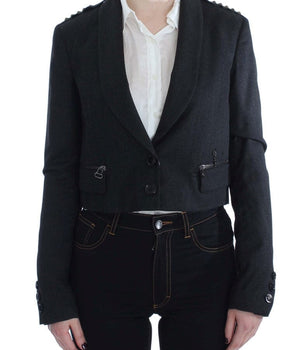 Exte Elegant Gray Gold-Buttoned Blazer Jacket Exte 