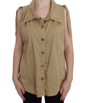 PLEIN SUD Beige Cotton Sleeveless Shirt PLEIN SUD 