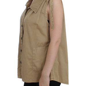 PLEIN SUD Blusa de algodón sin mangas beige