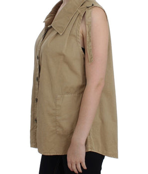 PLEIN SUD Beige Cotton Sleeveless Shirt PLEIN SUD 