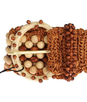 Dolce & Gabbana Brown Raffia Wood Beaded Wide Waist Belt Dolce & Gabbana 