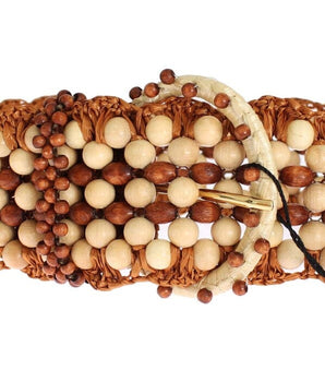 Dolce & Gabbana Brown Raffia Wood Beaded Wide Waist Belt Dolce & Gabbana 