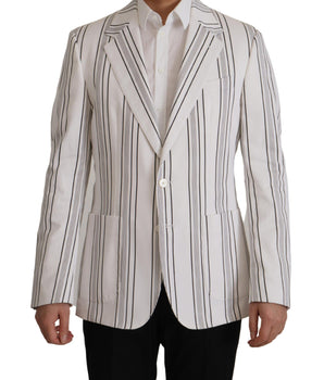 Dolce &amp; Gabbana White Stripes Cotton Single Breasted Blazer