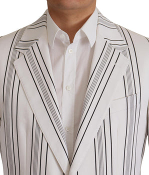 Dolce &amp; Gabbana White Stripes Cotton Single Breasted Blazer