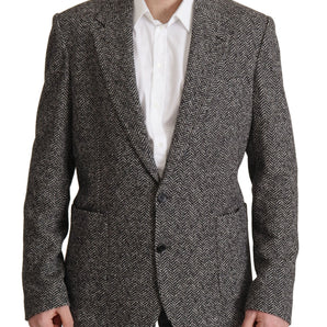 Dolce &amp; Gabbana Exquisita chaqueta blazer de espiga gris