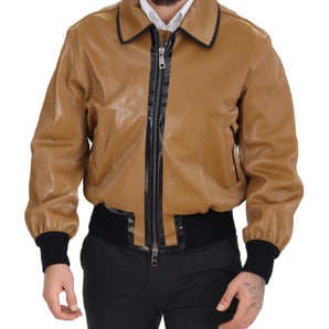 Dolce &amp; Gabbana Elegant Dark Camel Zip Blouson Jacket