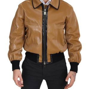 Dolce &amp; Gabbana Elegant Dark Camel Zip Blouson Jacket