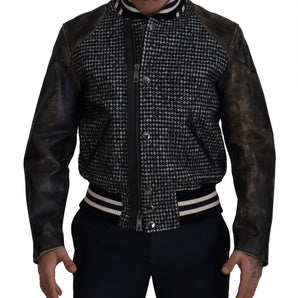 Dolce & Gabbana Multicolor Houndstooth Leather Bomber Jacket