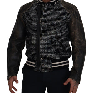 Dolce &amp; Gabbana Multicolor Houndstooth Leather Bomber Jacket