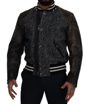 Dolce & Gabbana Black Houndstooth Polyester Bomber Jacket