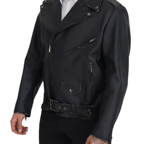 Dolce & Gabbana Elegant Black Leather Biker Jacket