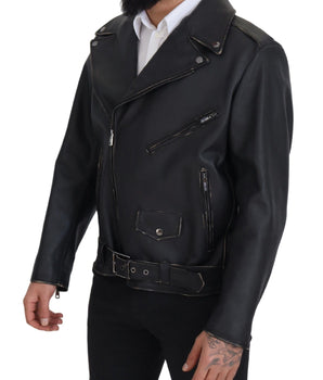Dolce & Gabbana Black Leather Biker Coat Zipper Jacket