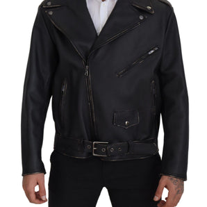 Dolce &amp; Gabbana Elegant Black Leather Biker Jacket