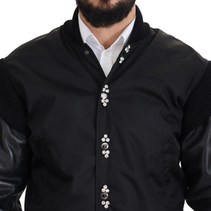 Dolce &amp; Gabbana Elegant Black Crystal-Embellished Bomber Jacket