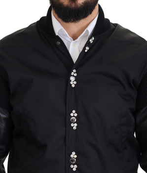 Dolce & Gabbana Black Nylon Crystals Coat Buttons Jacket