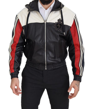 Dolce & Gabbana Black Leather Hooded Blouson Coat Jacket