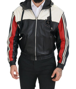 Dolce & Gabbana Black Leather Hooded Blouson Coat Jacket