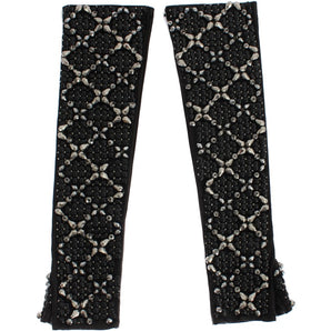 Dolce & Gabbana Elegant Black Crystal Beaded Leather Gloves