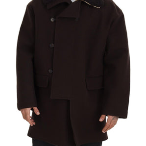 Dolce &amp; Gabbana Elegant Dark Brown Shearling Coat Jacket