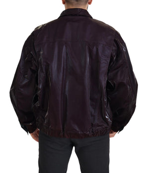 Dolce & Gabbana Bordeaux Nylon Collared Men Coat Jacket