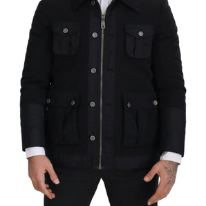 Dolce & Gabbana Elegant Full Zip Black Wool Blend Jacket