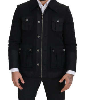Dolce & Gabbana Black Wool Collared Full Zip Jacket