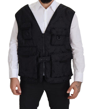 Dolce & Gabbana Black Nylon Full Zip Sleeveless Jacket