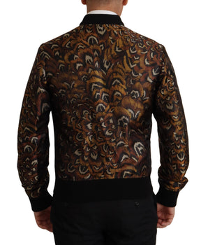 Dolce & Gabbana Brown Feather Full Zip Blouson Jacket