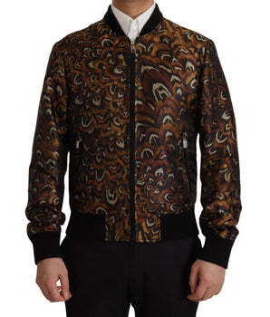 Dolce & Gabbana Brown Feather Full Zip Blouson Jacket