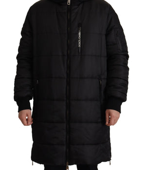 Dolce & Gabbana Black Nylon Hooded Parka Coat Winter Jacket