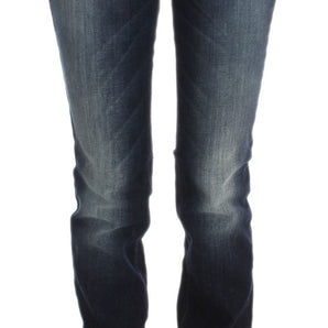 Custom National Blue Cotton Slim Fit Bootcut Jeans