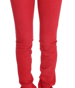 Costume National Red Cotton Blend Super Slim Fit Jeans Costume National 