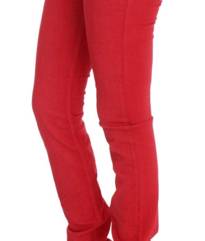 Costume National Red Cotton Blend Super Slim Fit Jeans Costume National 