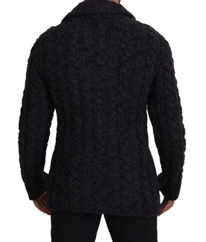Dolce & Gabbana Black Wool Knit Double Breasted Coat Jacket