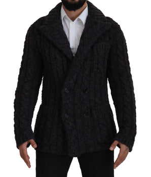 Dolce & Gabbana Black Wool Knit Double Breasted Coat Jacket
