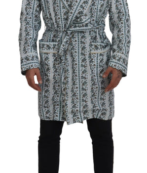 Dolce & Gabbana Blue Floral Cotton Robe Coat Jacket