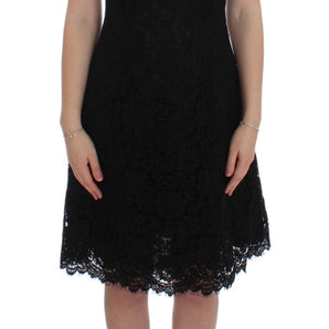 Dolce &amp; Gabbana Elegant Black Floral Lace Knee-Length Dress