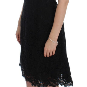 Dolce &amp; Gabbana Elegant Black Floral Lace Knee-Length Dress